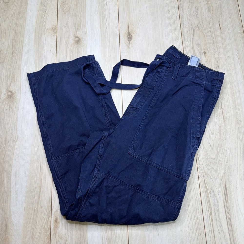 Banana Republic Mens Cotton Linen Cargo Pants Navy Blue Size 31 Short Drawstring